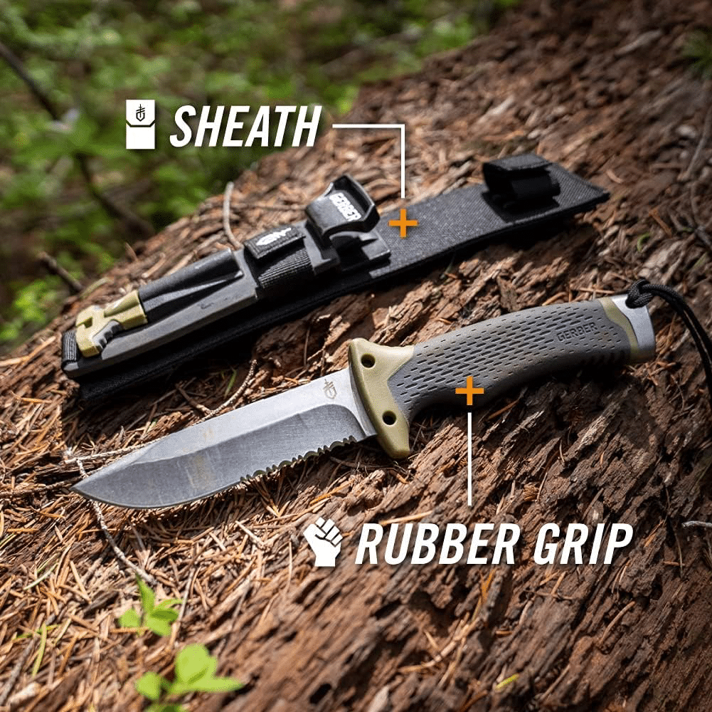 Survival Knife: Sheath + Rubber Grip